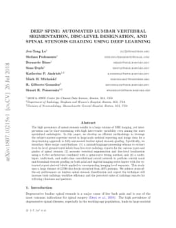 DeepSPINE: Automated Lumbar Vertebral Segmentation, Disc-level
  Designation, and Spinal Stenosis Grading Using Deep Learning