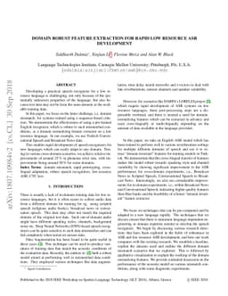 Domain Robust Feature Extraction for Rapid Low Resource ASR Development