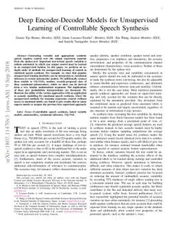 Deep Encoder-Decoder Models for Unsupervised Learning of Controllable
  Speech Synthesis