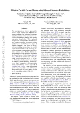 Effective Parallel Corpus Mining using Bilingual Sentence Embeddings