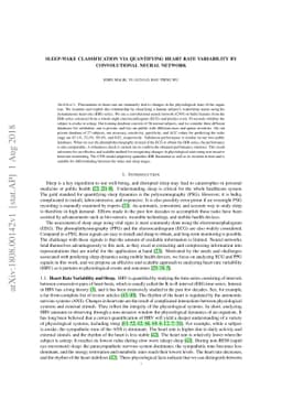 Sleep-wake classification via quantifying heart rate variability by
  convolutional neural network