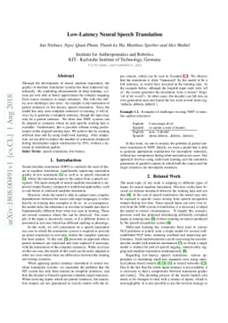 Low-Latency Neural Speech Translation