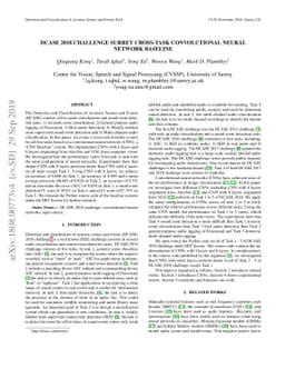 DCASE 2018 Challenge Surrey Cross-Task convolutional neural network
  baseline