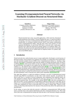 Learning Overparameterized Neural Networks via Stochastic Gradient
  Descent on Structured Data