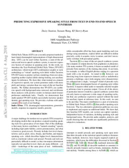 Predicting Expressive Speaking Style From Text In End-To-End Speech
  Synthesis