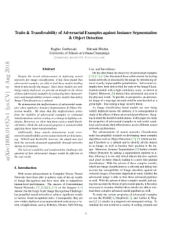 Traits & Transferability of Adversarial Examples against Instance
  Segmentation & Object Detection