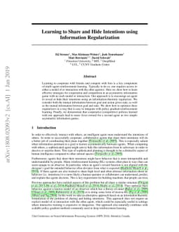 Learning to Share and Hide Intentions using Information Regularization