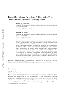 Ensemble Kalman Inversion: A Derivative-Free Technique For Machine
  Learning Tasks