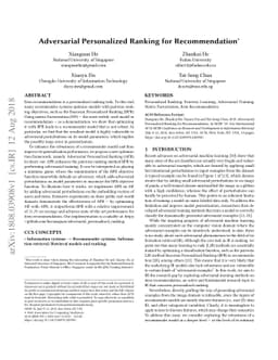 Adversarial Personalized Ranking for Recommendation