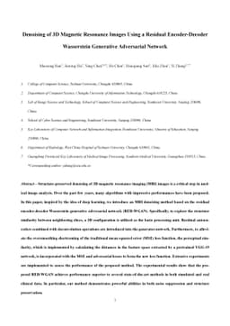 Denoising of 3-D Magnetic Resonance Images Using a Residual
  Encoder-Decoder Wasserstein Generative Adversarial Network