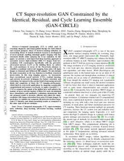CT Super-resolution GAN Constrained by the Identical, Residual, and
  Cycle Learning Ensemble(GAN-CIRCLE)