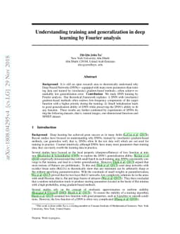 Understanding training and generalization in deep learning by Fourier
  analysis