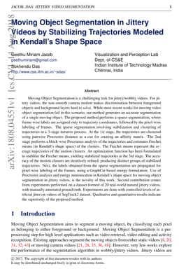 Moving Object Segmentation in Jittery Videos by Stabilizing Trajectories
  Modeled in Kendall's Shape Space