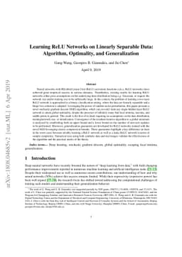 Learning ReLU Networks on Linearly Separable Data: Algorithm,
  Optimality, and Generalization