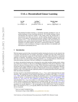 COLA: Decentralized Linear Learning