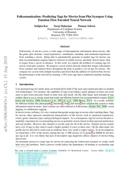 Folksonomication: Predicting Tags for Movies from Plot Synopses Using
  Emotion Flow Encoded Neural Network