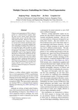 Multiple Character Embeddings for Chinese Word Segmentation