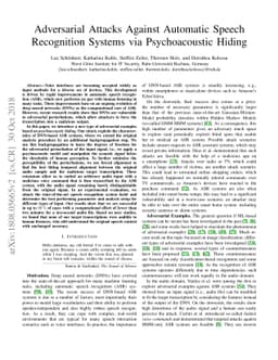 Adversarial Attacks Against Automatic Speech Recognition Systems via
  Psychoacoustic Hiding