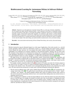 Reinforcement Learning for Autonomous Defence in Software-Defined
  Networking