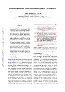 Automatic Detection of Vague Words and Sentences in Privacy Policies