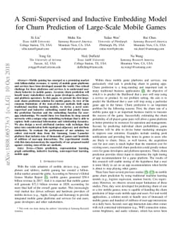 A Semi-Supervised and Inductive Embedding Model for Churn Prediction of
  Large-Scale Mobile Games