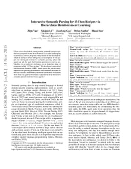Interactive Semantic Parsing for If-Then Recipes via Hierarchical
  Reinforcement Learning