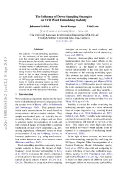 The Influence of Down-Sampling Strategies on SVD Word Embedding
  Stability