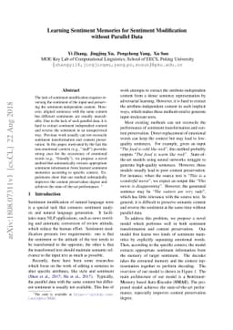 Learning Sentiment Memories for Sentiment Modification without Parallel
  Data