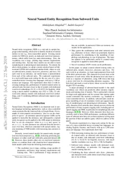 Neural Named Entity Recognition from Subword Units