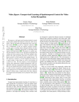 Video Jigsaw: Unsupervised Learning of Spatiotemporal Context for Video
  Action Recognition