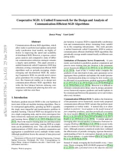 Cooperative SGD: A unified Framework for the Design and Analysis of
  Communication-Efficient SGD Algorithms