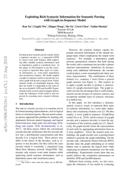 Exploiting Rich Syntactic Information for Semantic Parsing with
  Graph-to-Sequence Model