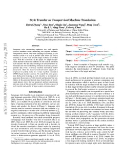 Style Transfer as Unsupervised Machine Translation