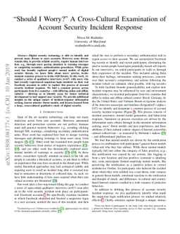 "Should I Worry?" A Cross-Cultural Examination of Account Security
  Incident Response