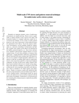 Multi-scale CNN stereo and pattern removal technique for underwater
  active stereo system