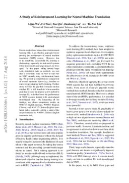 A Study of Reinforcement Learning for Neural Machine Translation