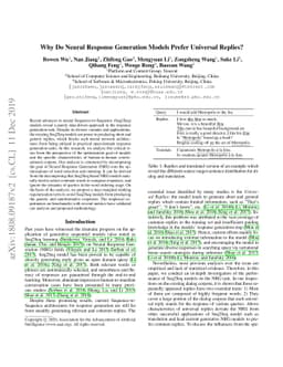 Why Do Neural Response Generation Models Prefer Universal Replies?