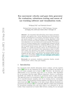 Eye movement velocity and gaze data generator for evaluation, robustness
  testing and assess of eye tracking software and visualization tools