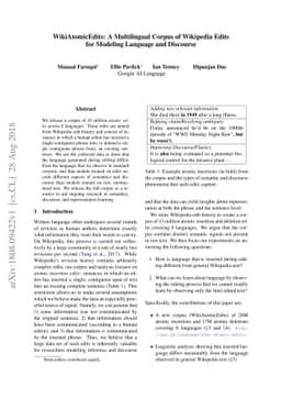 WikiAtomicEdits: A Multilingual Corpus of Wikipedia Edits for Modeling
  Language and Discourse