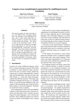 Cognate-aware morphological segmentation for multilingual neural
  translation