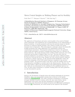 Motor Control Insights on Walking Planner and its Stability