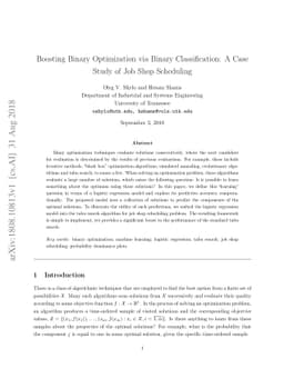 Boosting Binary Optimization via Binary Classification: A Case Study of
  Job Shop Scheduling