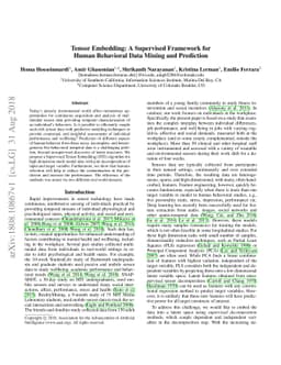 Tensor Embedding: A Supervised Framework for Human Behavioral Data
  Mining and Prediction