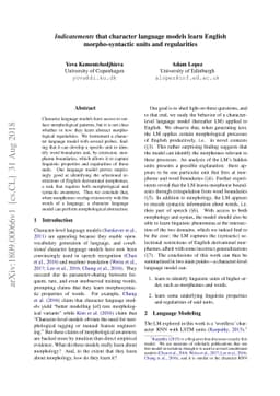 Indicatements that character language models learn English
  morpho-syntactic units and regularities
