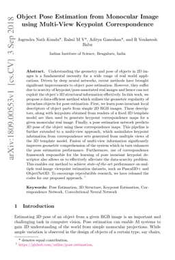 Object Pose Estimation from Monocular Image using Multi-View Keypoint
  Correspondence