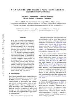 NTUA-SLP at IEST 2018: Ensemble of Neural Transfer Methods for Implicit
  Emotion Classification