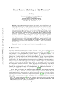 Faster Balanced Clusterings in High Dimension