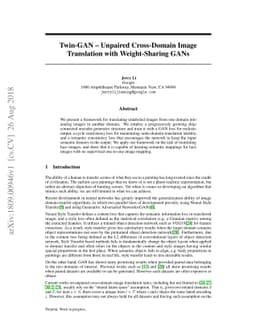 Twin-GAN -- Unpaired Cross-Domain Image Translation with Weight-Sharing
  GANs