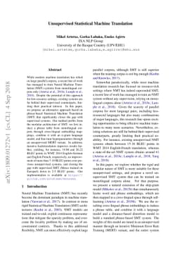 Unsupervised Statistical Machine Translation