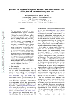 Firearms and Tigers are Dangerous, Kitchen Knives and Zebras are Not:
  Testing whether Word Embeddings Can Tell